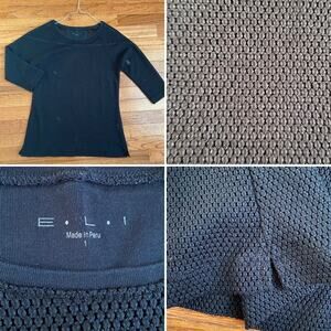 E.L.I. Peru $135 Pima Cotton Spandex Mesh Weave Tee Small NWOT